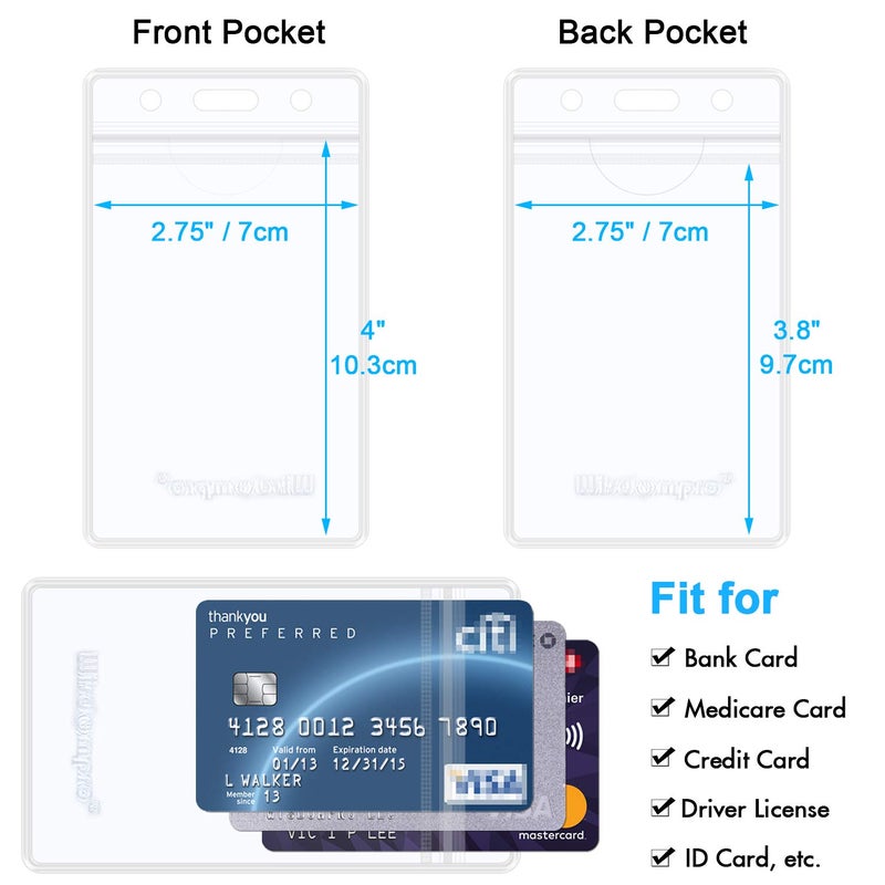 Wisdompro 10 Pack Badge Holder, Double-Sided 2 Card Slot Waterproof Flexible and Soft Clear PVC ID Badge Holder with Resealable Zip for Multiple Cards - Vertical (4" x 2.75" Inner Size) - Image 3